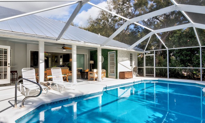 Indian River Shores House | Chic Beach Bungalow Steps from Sand + Pool, Hot Tub, Bikes & Rocket Views!