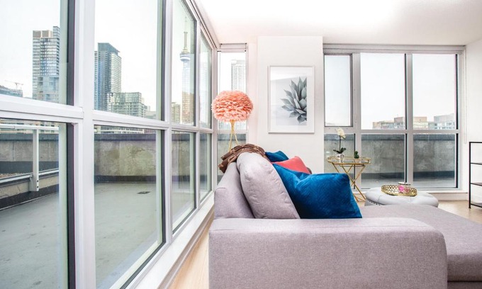 CityPlace Apartment | Chic Corner 2 Bedrm CN Tower Suite/Terrace