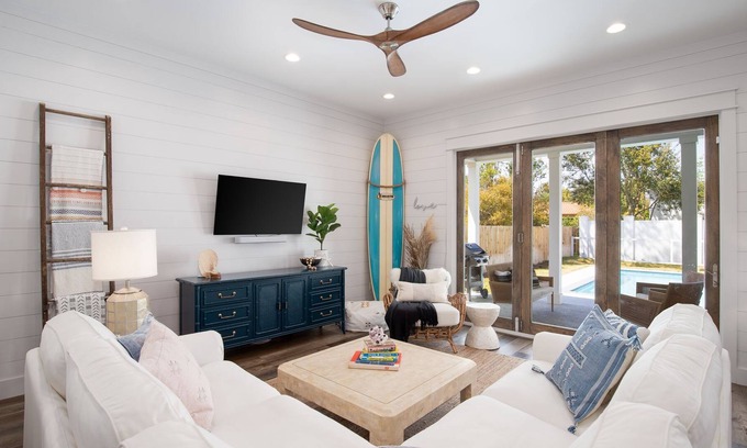 Gulfview Heights House | Chic Private Home, Large Private Pool, Carriage House & 6 seat Golf Cart!