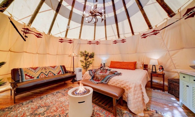 Mount Pleasant RV Rental | Chief's Lodge · Luxury Glamping Teepee w/King Bed on private Mtn!