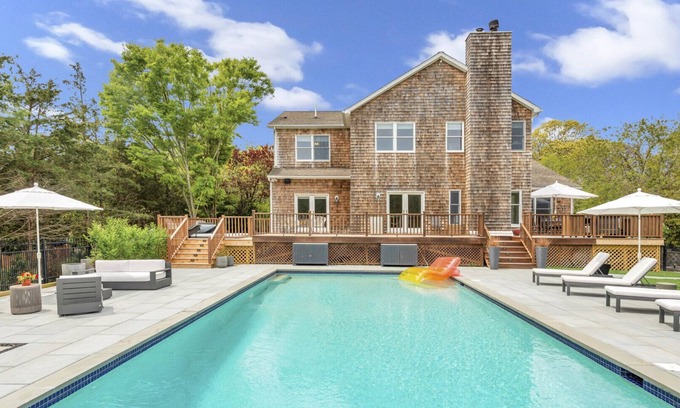 Westhampton House | Classic-style Hamptons home, heated freshwater pool, fire pit, extensive.