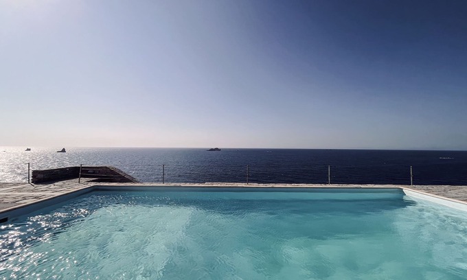 Parikia Villa | Cliff Villa Paros, 115sq.m | Panoramic sea view | Shared Pool |Spacious Terraces