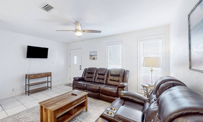 Port St. Joe House | Coastal hideaway steps from the bay with balcony, W/D, open layout, & AC