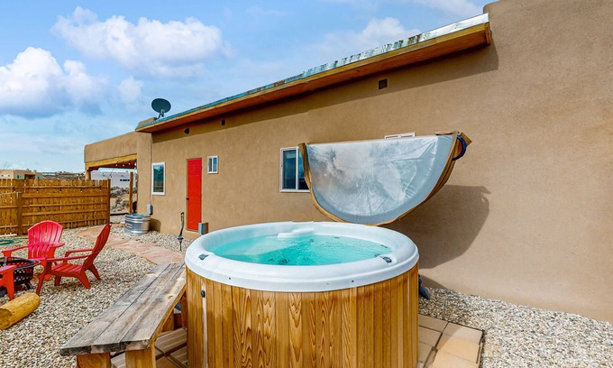 El Prado House | Colorful music-themed home with mountain views, hot tub, woodstove & WIFI