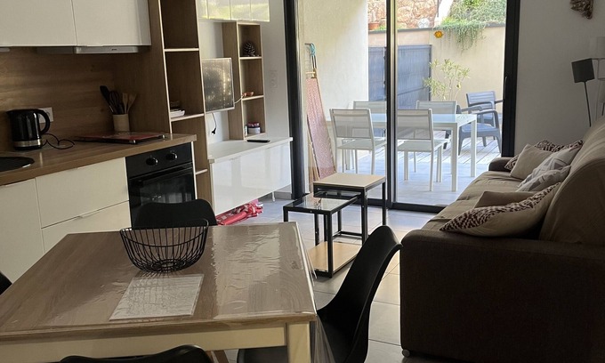 Cargese Apartment | Comfortable ground floor apartment with covered terrace and wooden terrace