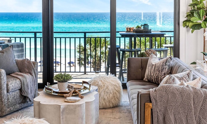 Seagrove Beach Condo | COMPLETELY RENOVATED! Palms C15, Gulf-Front, Modern,CORNER-UNIT & FACING SUNSET!