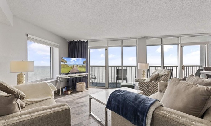 Arcadian Shores Condo | CORNER PENTHOUSE Ocean FRONT unit at Sea Watch Resort; REDUCED FALL RATES!