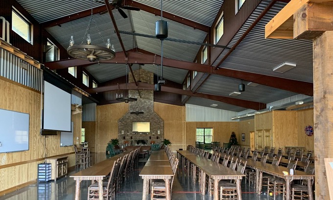 LaFayette Cabin | Corporate Retreat sleeps 68 on 61 acres with pond and hiking trails