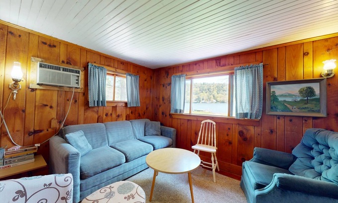 Wells Cottage | Cozy cottage w/waterfront, beach, dock, lake views, playground, kayaks, and A/C