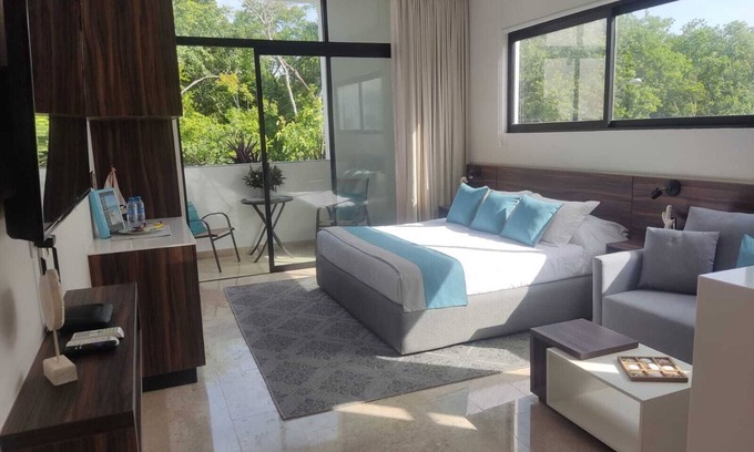 Zama Apartment | Cozy fully equipped studio with balcony in Tulum with amazing pool inthe rooftop
