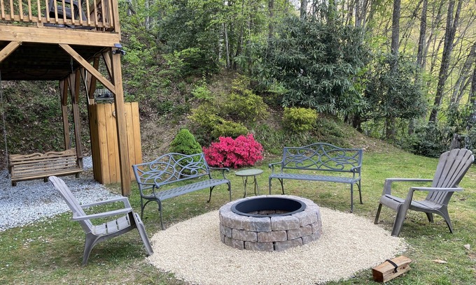 Maggie Valley Cabin | Cozy retreat with a hot tub under the stars and amazing views.