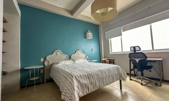 Colonia Roma Apartment | Cozy Room at Roma Norte: Queen Size Bed with Private Bathroom