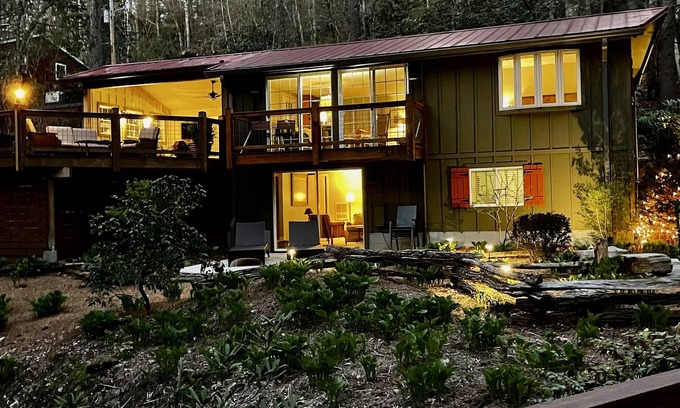 Cashiers House | Creek side cottage with fire pit. Walk to Cashiers. Dog friendly.
