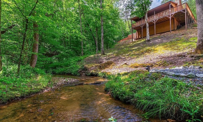 East Ellijay Cabin | Creekfront, hot tub, 2/2 5 acres of privacy, pet friendly, fenced yard