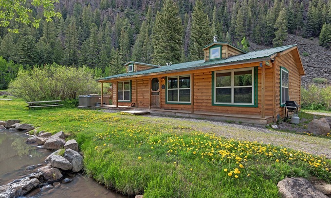 South Fork Cabin | Creekside cabin with private hot tub, washer/dryer, WiFi & wood fireplace