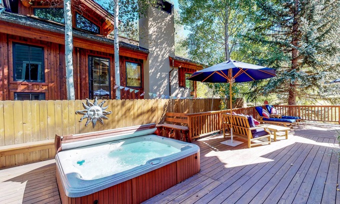 Warm Springs House | Creekside home with hot tub, deck & mountain view - 1 mile to lifts