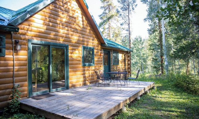 Pitkin County Cabin | Creekside Log Cabin with Soaring Great Room at Dreamy Art & Nature Retreat