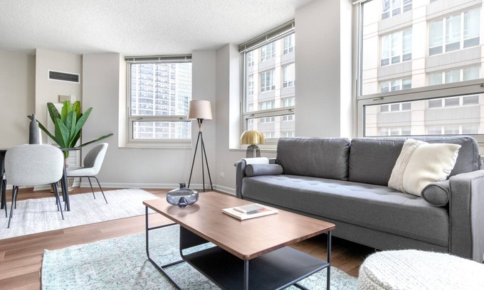 Rush and Division Apartment | Crisp River North 1BR w/Gym, Pool, nr. Oak Street Beach, by Blueground