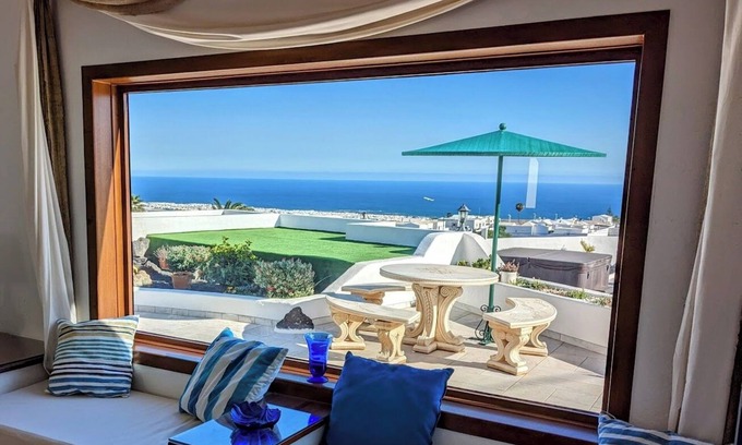 Guime Villa | Delightful child friendly 3 bed villa with fabulous sea views ,hot tub & air con