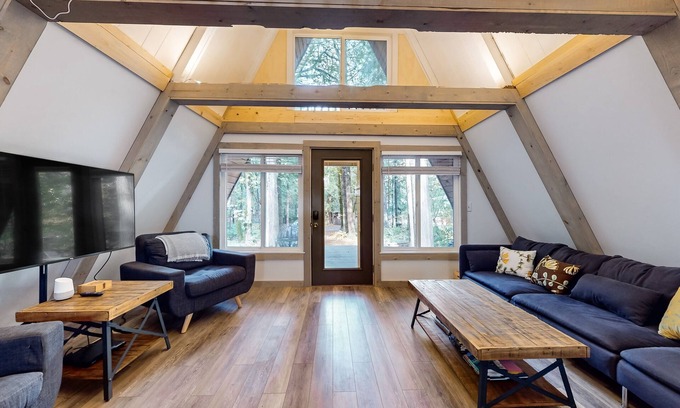 Marmot Cabin | Dog-friendly A-frame near the river with game room, firepit, wood stove, & grill