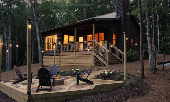 Hidden Lake Cabin | Dog-friendly cabin with covered porch, patio, firepit, fireplace, & grill