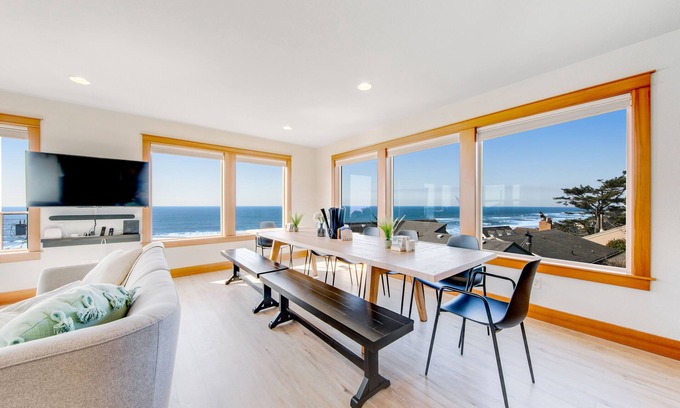 Lincoln City House | Dog-Friendly Coastal Retreat w/Ocean Views, Private Hot Tub, & Gourmet Kitchen