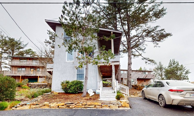 Neskowin House | Dog-friendly home with wetlands view, deck, fireplace, outdoor shower