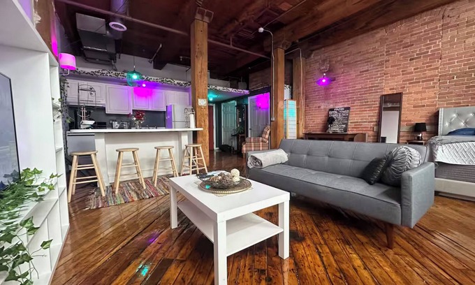 Detroit Apartment | Downtown: Industrial Brick Chill Loft