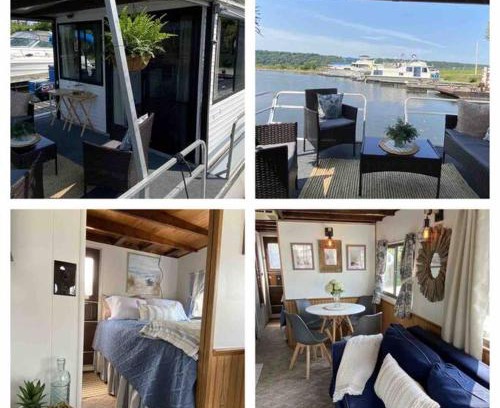 Sabula Boat Rental | Driftwood Cozy Houseboat on the Water for 2