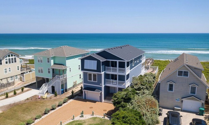 Duck House | Duck oceanfront home with theater room and elevator, steps from the beach!
