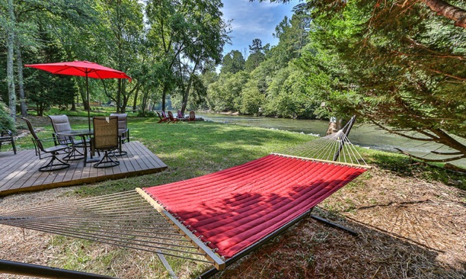 Ellijay Cabin | Edgewater Dreams - Riverfront, Hot Tub, Dog Friendly/Minimum Age Requirement of