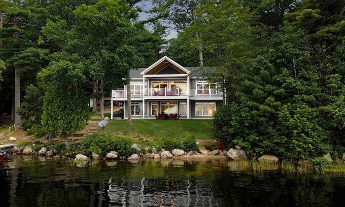 Orland House | Elegant lakefront home near Bar Harbor & Acadia with modern kitchen, lake views