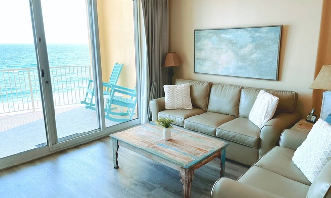 West Panama City Beach Condo | Emerald Isle 904 - Front row beach chair service included! Affordable rates!