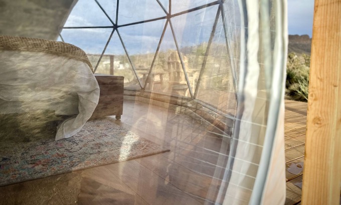 Dolan Springs Cabin | Enchanting Geodesic Dome with Mountain Views and natural desert surroundings.