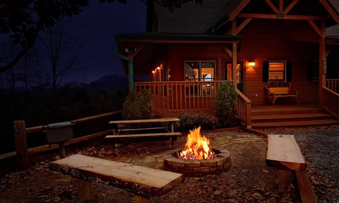 Gatlinburg - Pigeon Forge Cabin | Enjoy mountains views, hot tub, firepit and a private theater experience!