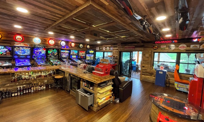 Williamstown Cabin | Epic Family Lake Getaway - 5 Min to Ark, Gameroom, 100ft Dock, Hot Tub, Sauna