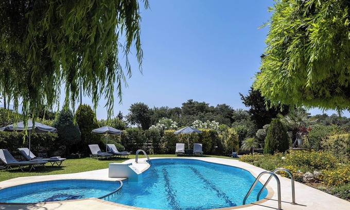 Filaki Villa | Escape to Blooming Gardens & Village Charm!
