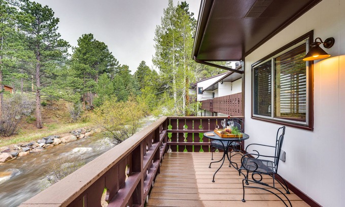 Estes Park Condo | Estes Park Condo Rental: Balcony w/River Views!