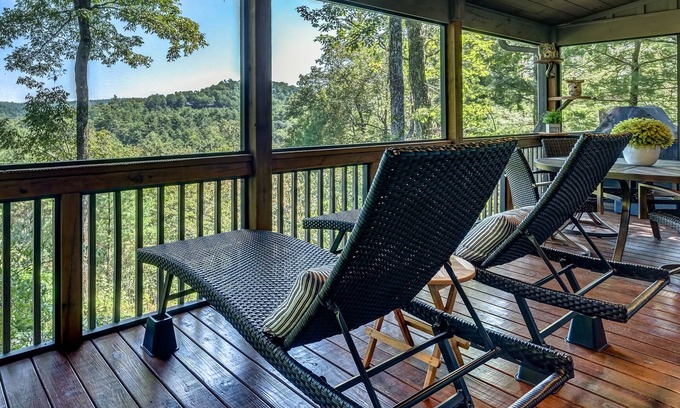 Mirror Lake House | Expansive screened deck, Gas fireplace, Gorgeous views, Firepit