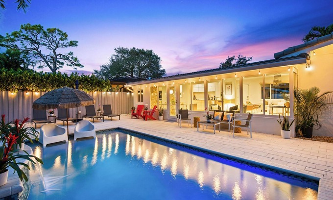 Poinsettia Heights House | Experience the Canary House, a Modern Spacious 3 Bed Private Heated Pool Retreat.