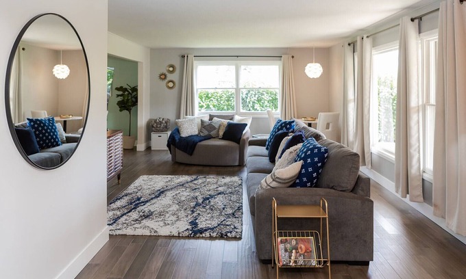 Port Angeles East House | Eye-catching Home and Yard w/Luxurious Hot Tub, Patio, and Private Trail Access