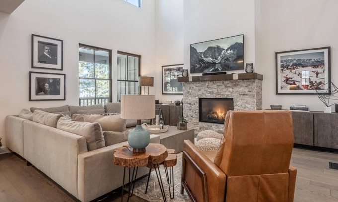 Mammoth Lakes House | Fall Getaways Available! Townhome with Private Deck! Mountain Views! Fireplace!