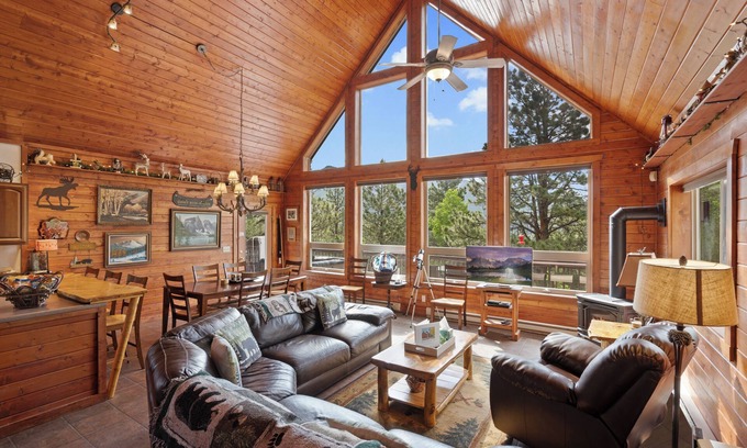 Rainbow Valley House | Family Cabin with looking up at back of Pikes Peak
