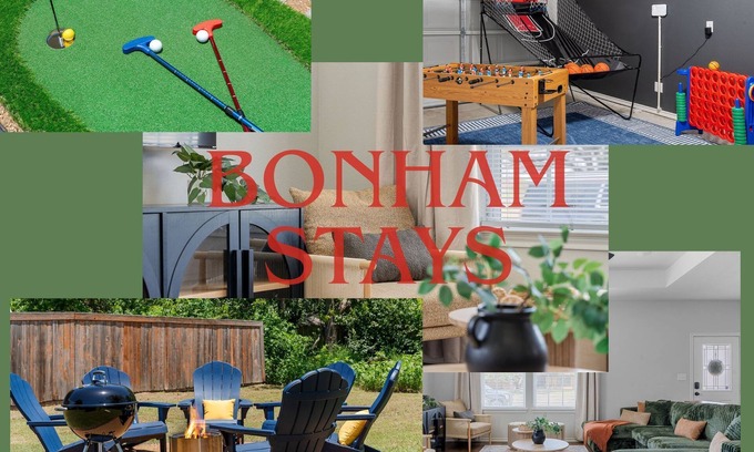 Bonham House | Family Fun Getaway| Game Room| Fire Pit| Mini Golf