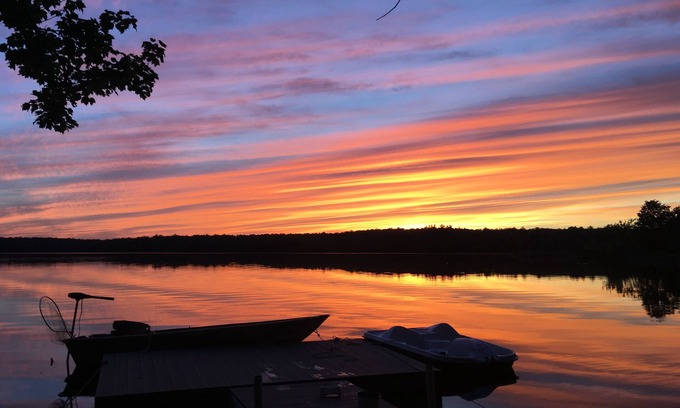 Pocono Summit House | Family lakefront home with private walk-in beach and dock at Stillwater Lake