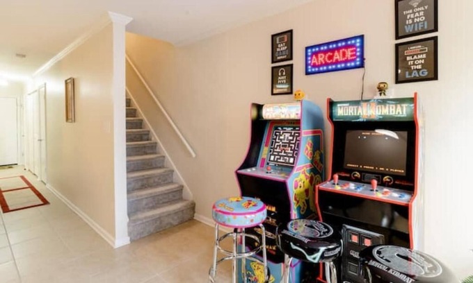 Peachtree Corners House | Family Retreat with Arcade, Firepit, Waffle Bar, & Grill