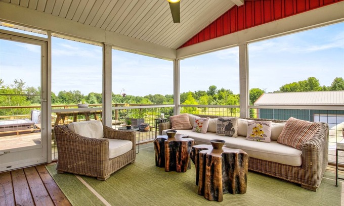 Fennville House | Fenn Woods: Magical Setting, Private Hot Tub, Screen Porch, Fire Pit, Dogs Ok