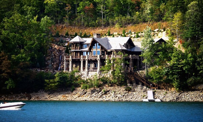 Topton Cabin | Forge Lake Lodge: Beautiful Lakefront Home that Sleeps 28