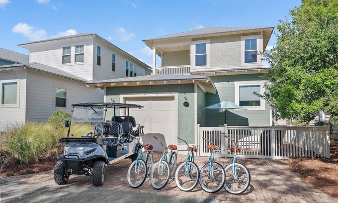Watercolor House | FREE Brand new 6-Seat Golf Cart and 5 Beach Cruiser Bikes! Way Down Here -2 Resort Pools, Pickleball Courts at NautreWalk 30A!