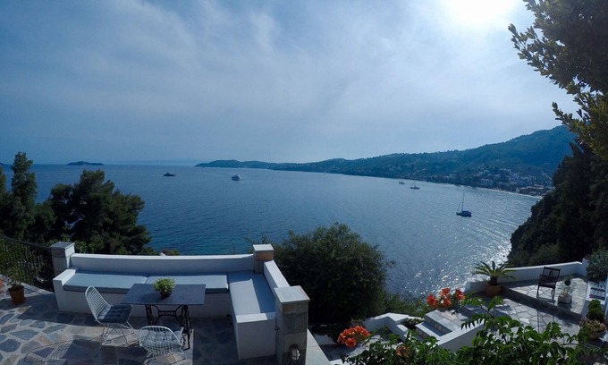 Skiathos Town House | Fully equipped seafront house with spectacular seaview & small beach right below